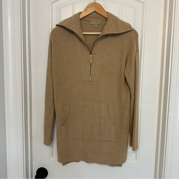 Barefoot Dreams Sweater Quarter Zip Soft Lounge Brown Collar Size Extra Small - Picture 3 of 7